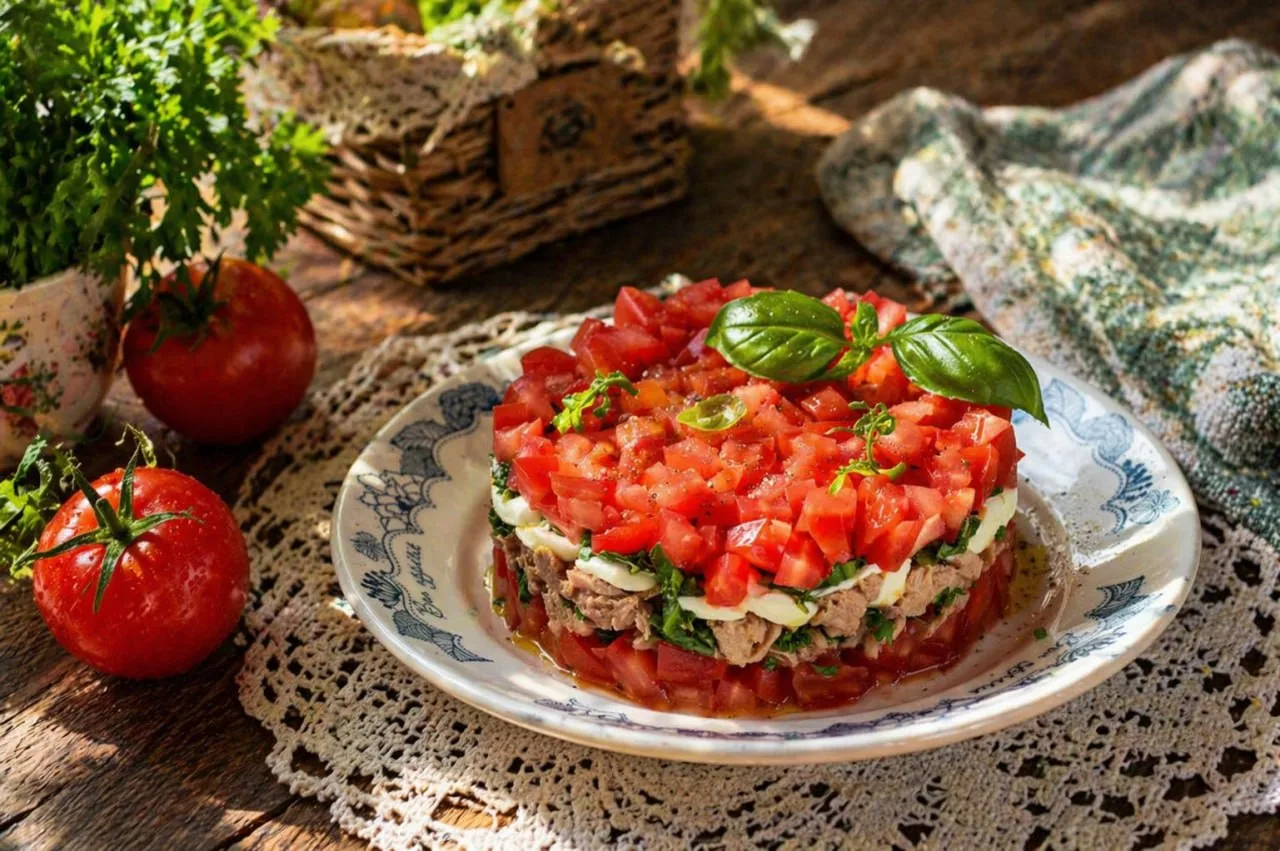 САЛАТ ИТАЛЬЯНСКИЙ С ТУНЦОМ И ПОМИДОРАМИ
