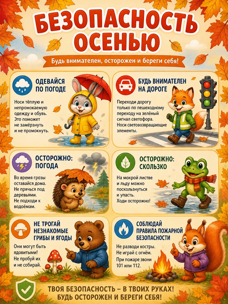 Осень — время ярких листьев, прогулок и… новых правил безопасности! 🍁🍂