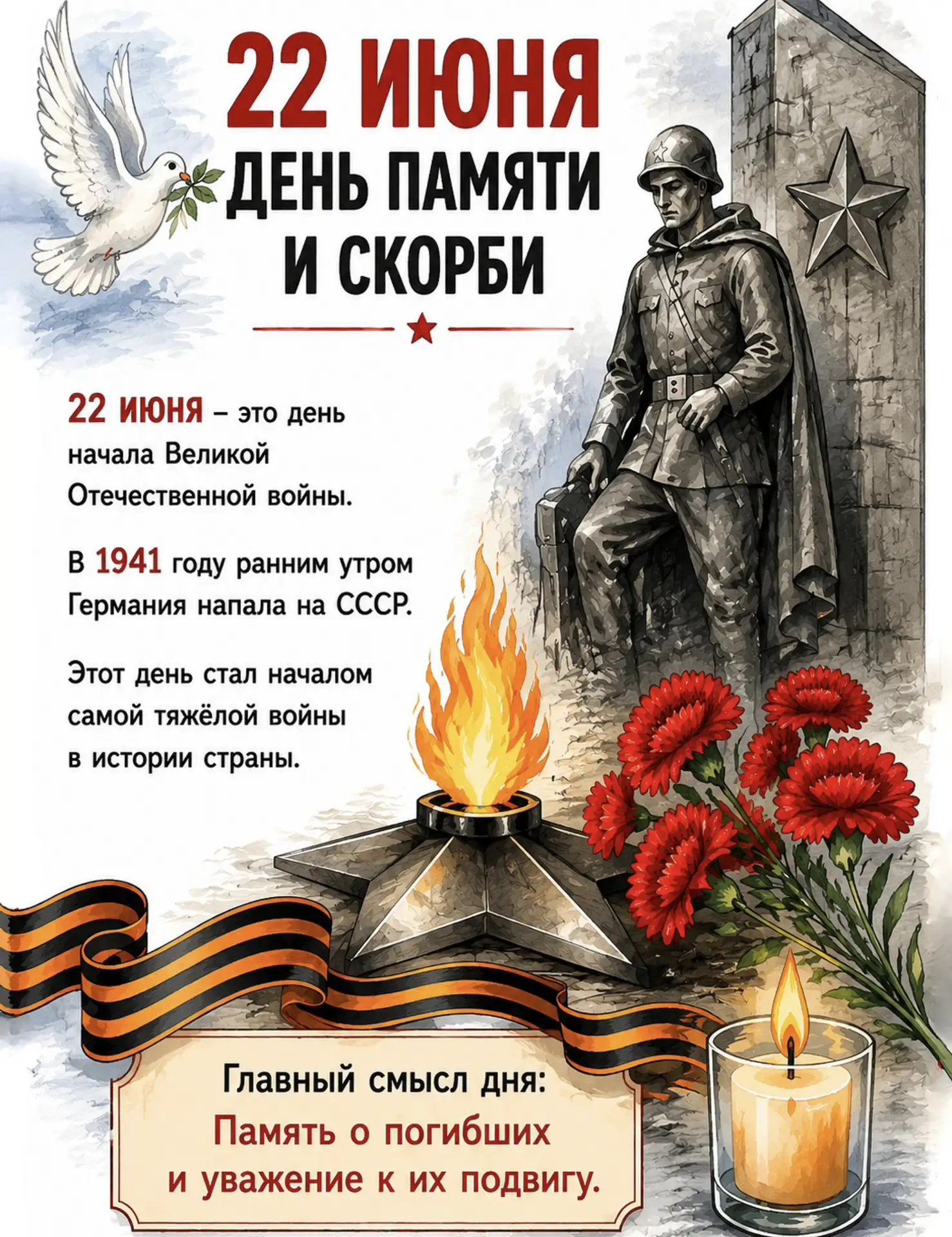22 июня - День памяти и скорби 

22 июня мы склоняем головы в память о тех, кто погиб в годы Великой