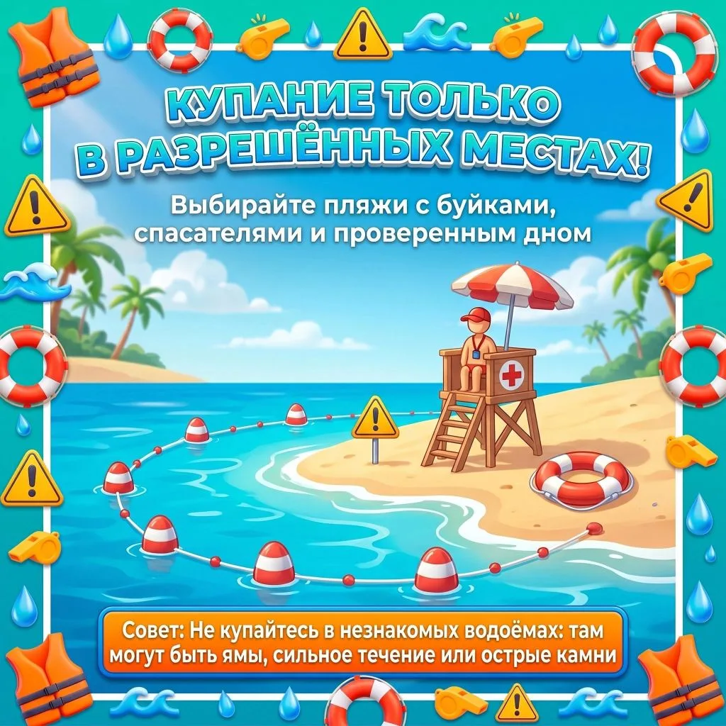 🚣 Уважаемые родители! Лето — прекрасное время для отдыха, но у водоёмов требуется особая осторожнос