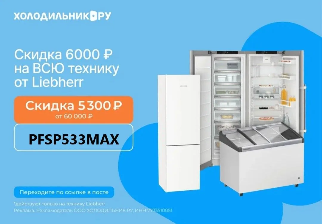 Техника Liebherr со скидкой 5 300 ₽ на ХОЛОДИЛЬНИК.РУ!