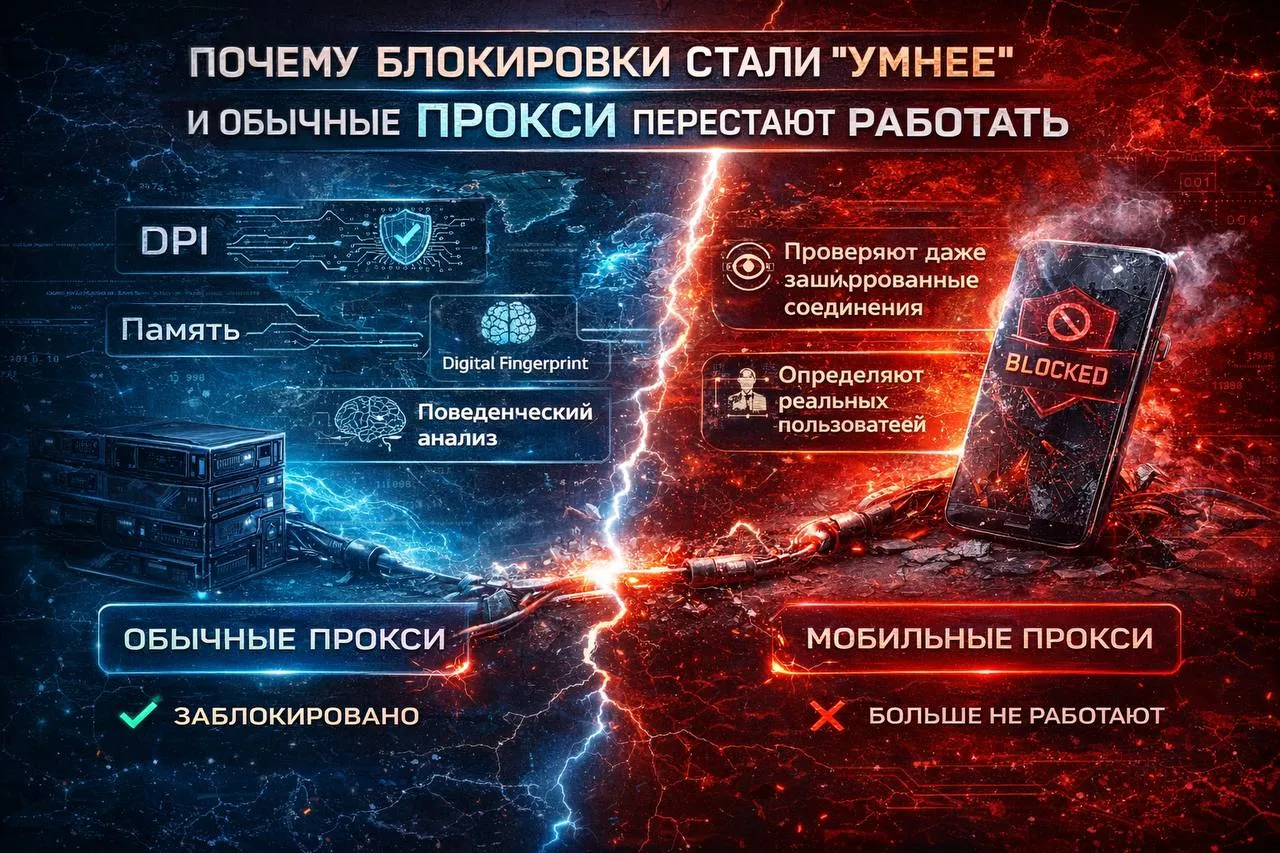 Почему блокировки стали “умнее” и обычные прокси перестают работать

Раньше всё было просто:

👉 заб