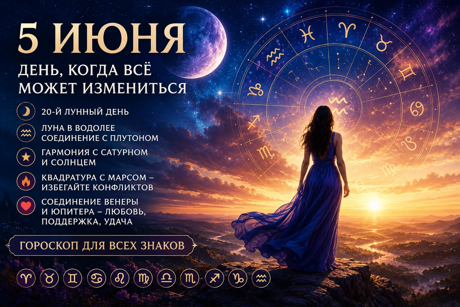 🌙✨ 5 ИЮНЯ: ДЕНЬ, КОГДА ВСЁ МОЖЕТ ИЗМЕНИТЬСЯ
Сегодня 20-й лунный день. Убывающая Луна в Водолее соед