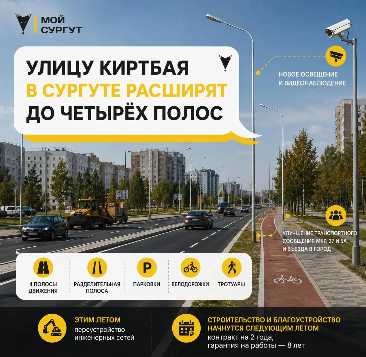 Улицу Киртбая в Сургуте расширят до четырёх полос