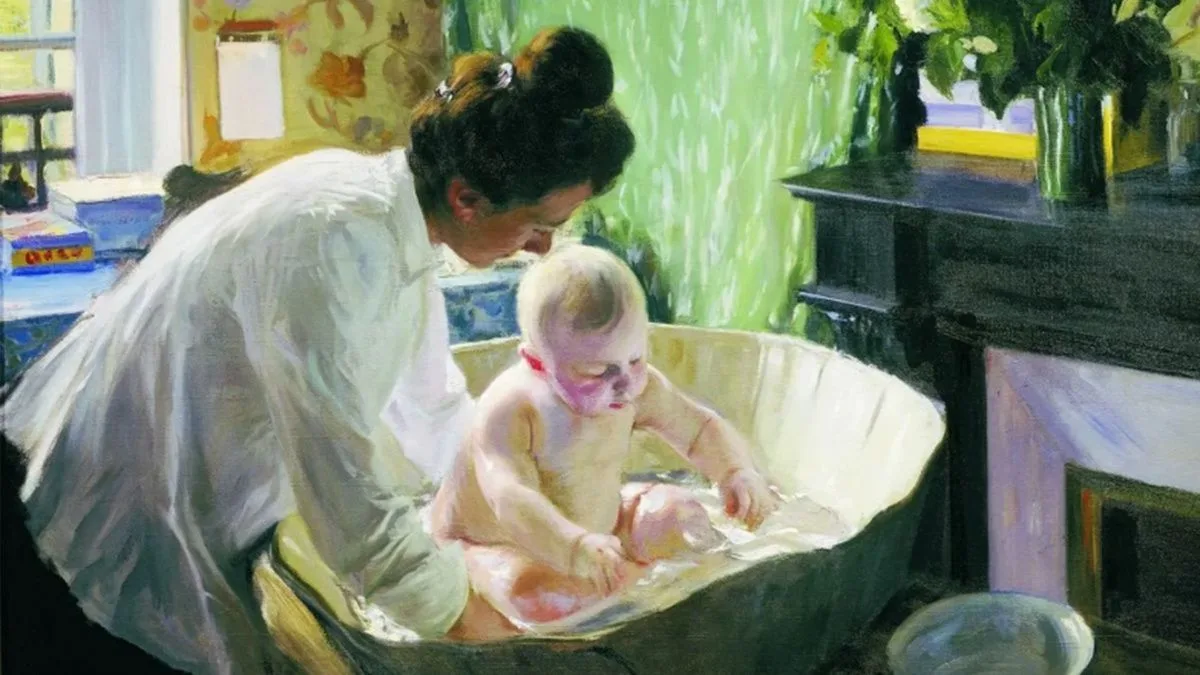 "Утро" Изображены на картине  Юлия Евстафьевна Кустодиева, жена художника, с сыном-перв...