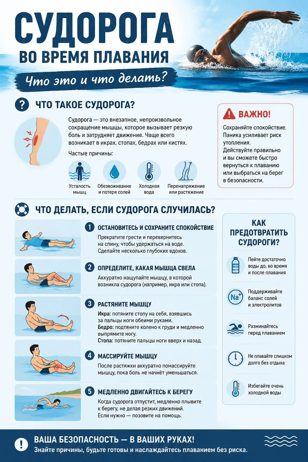 Судорога во время плавания: что это и как спастись 🏊‍♂️🆘