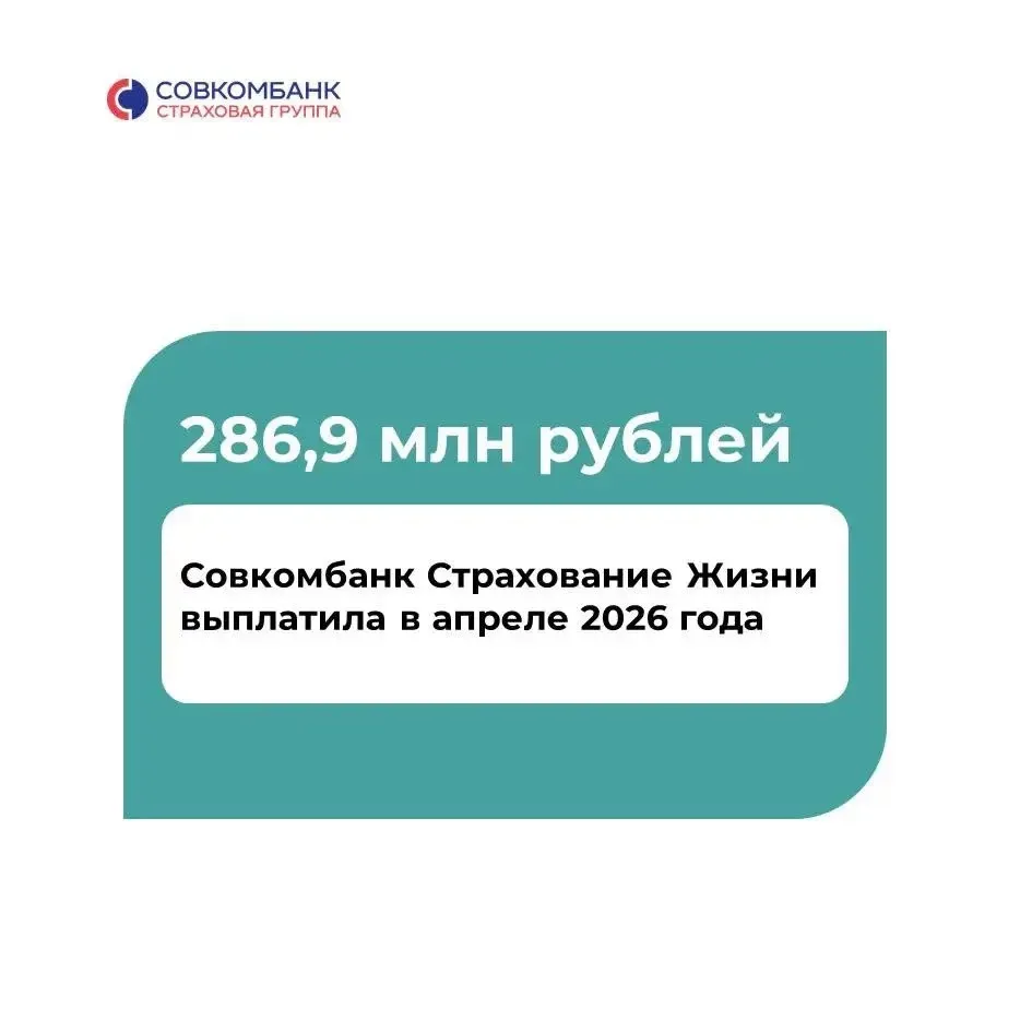 В апреле Совкомбанк Страхование Жизни выплатила клиентам и правопреемникам 286,9 млн рублей (без уче