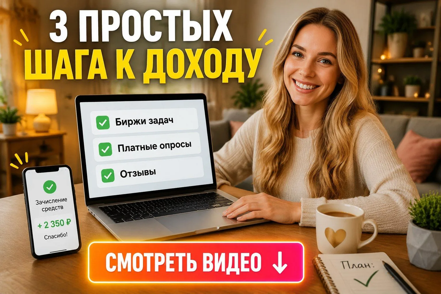 🚀 3 ПРОСТЫХ ШАГА К ПЕРВОМУ ДОХОДУ В ИНТЕРНЕТЕ БЕЗ ВЛОЖЕНИЙ И ОПЫТА