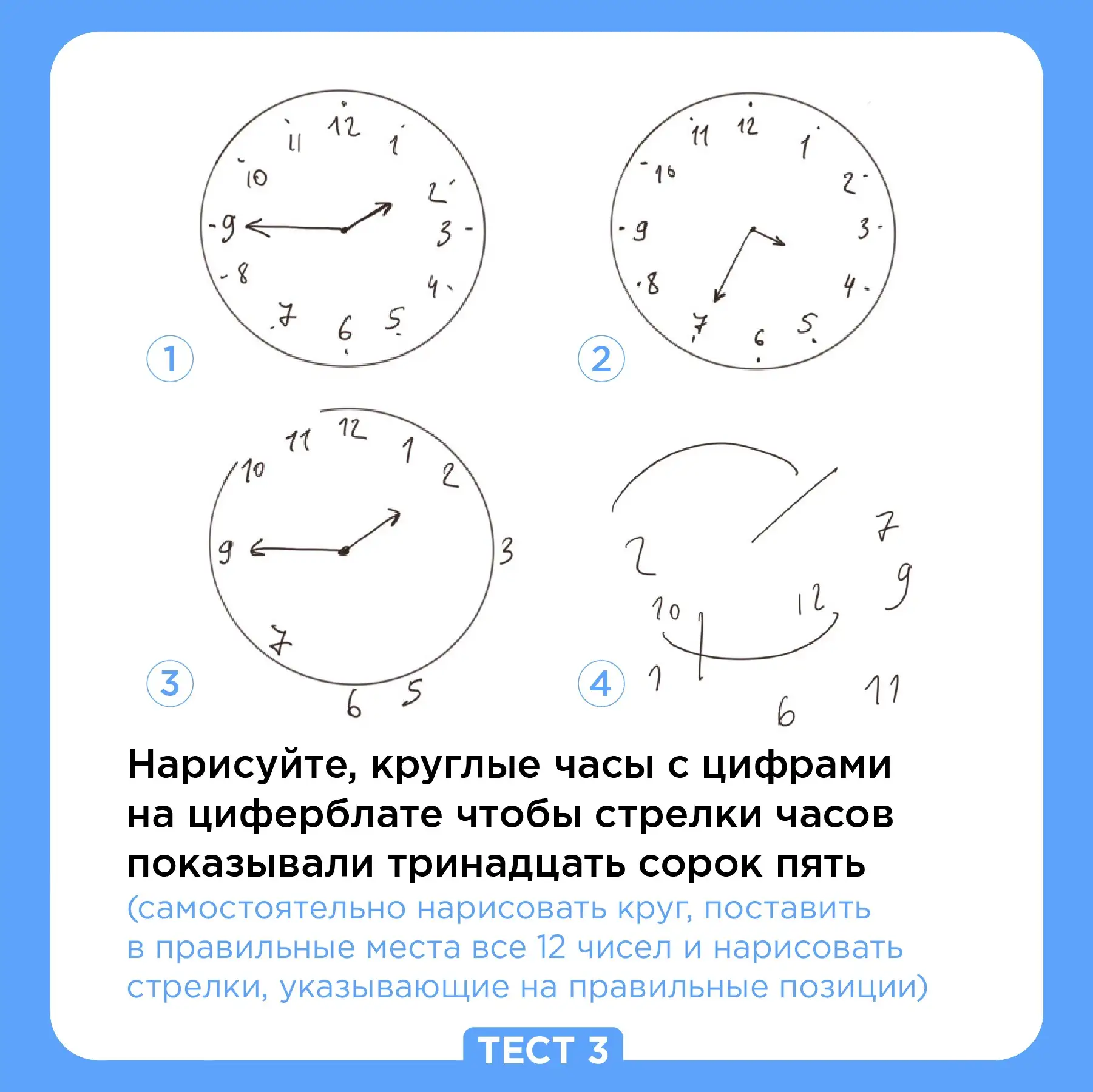 Тест 3 

Как оценивается результат (от 0 до 10 баллов)? 

10 баллов: 
Часы идеальны. Круг ровный, ци