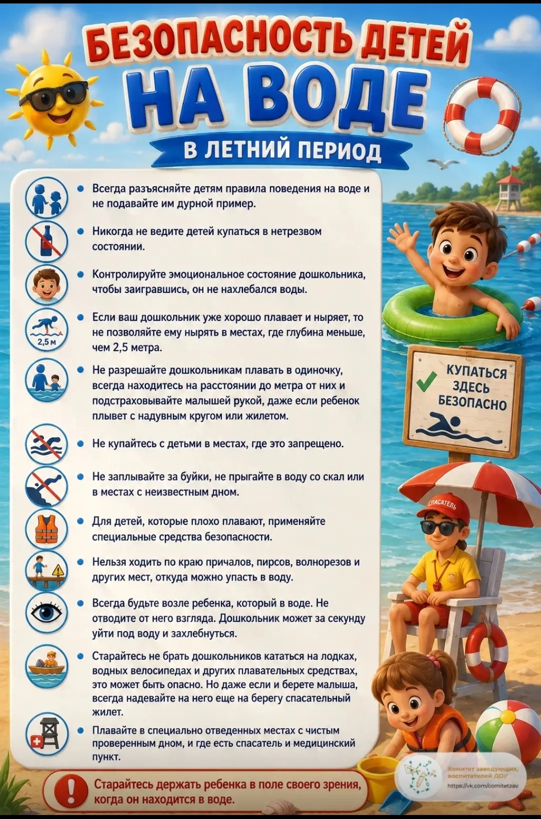 Безопасность детей на воде в летний период: памятка для родителей 📌