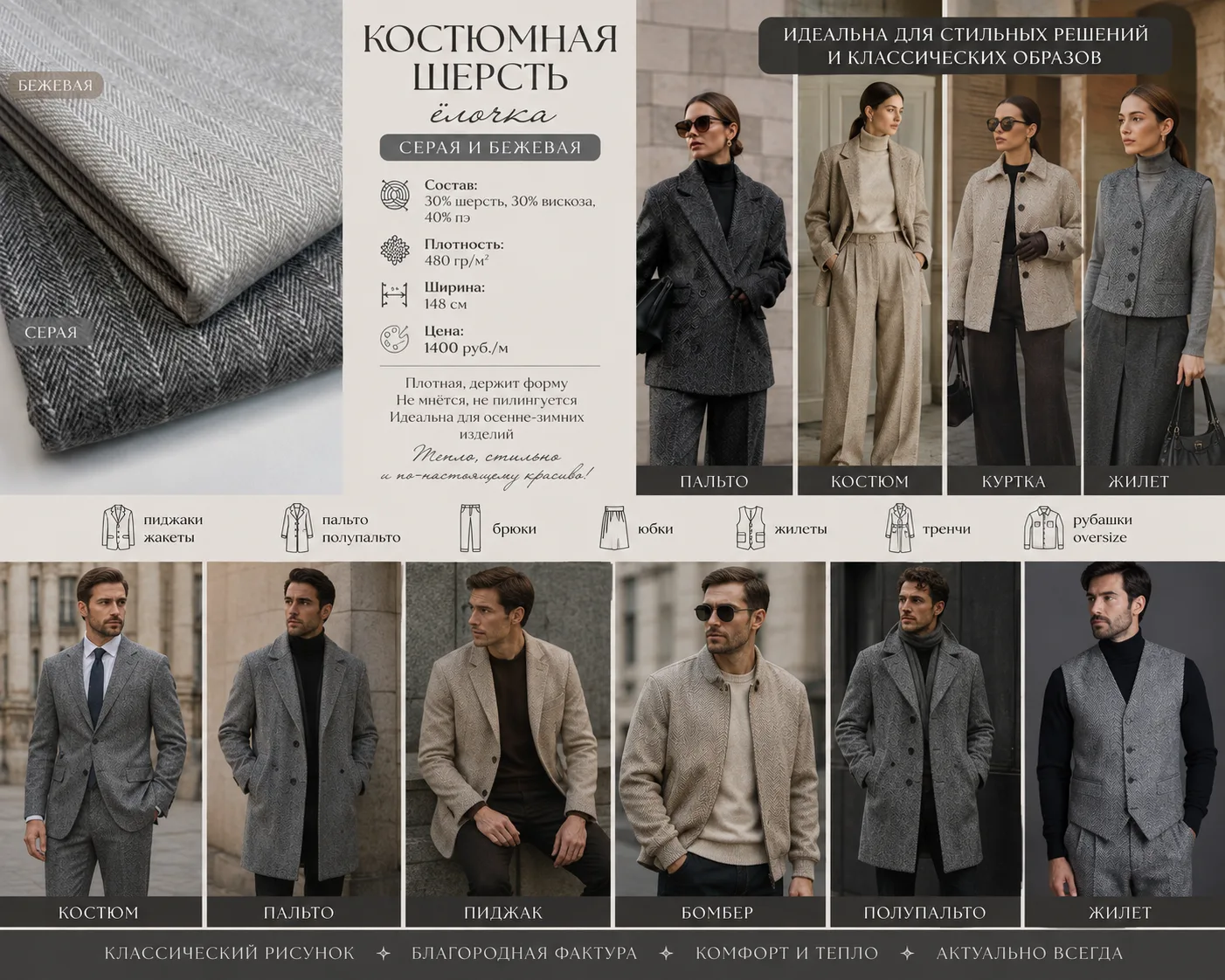 КОСТЮМНАЯ ШЕРСТЬ «ЁЛОЧКА» — КЛАССИКА, КОТОРАЯ ВСЕГДА В МОДЕ