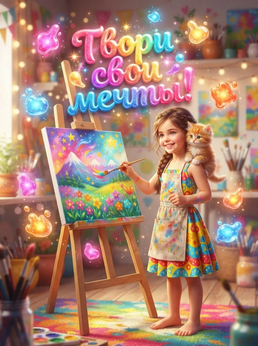 Твори свои мечты — яркими красками, смелыми мазками и чистым сердцем! Эта девочка с кот...