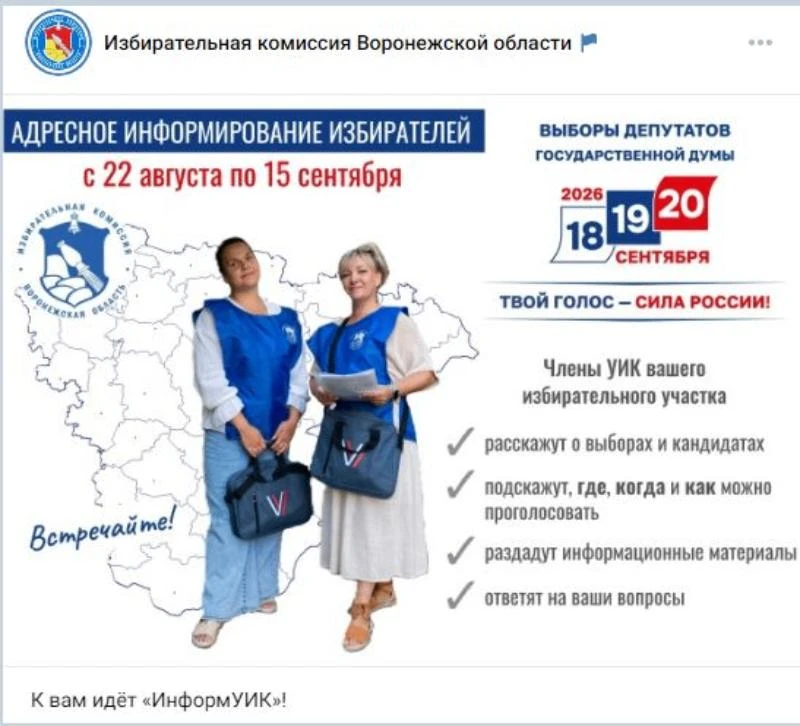 Облизбирком завершил кампанию по адресному информированию воронежских избирателей