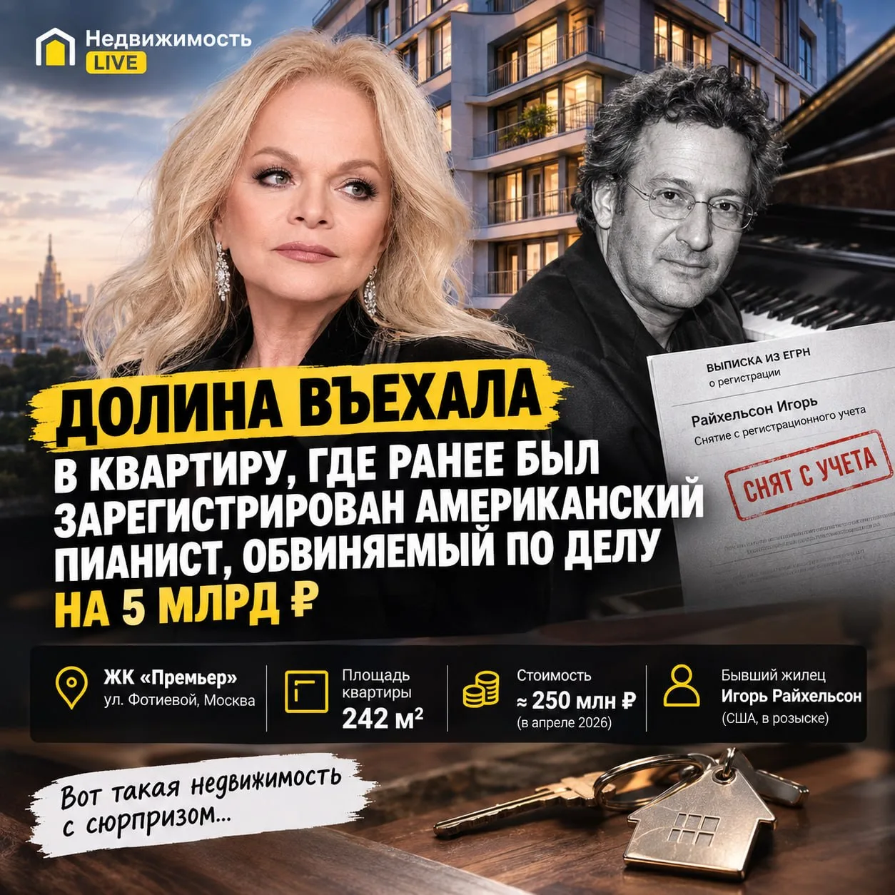 🗣  Долина въехала в квартиру, где ранее был зарегистрирован американский пианист, обви...