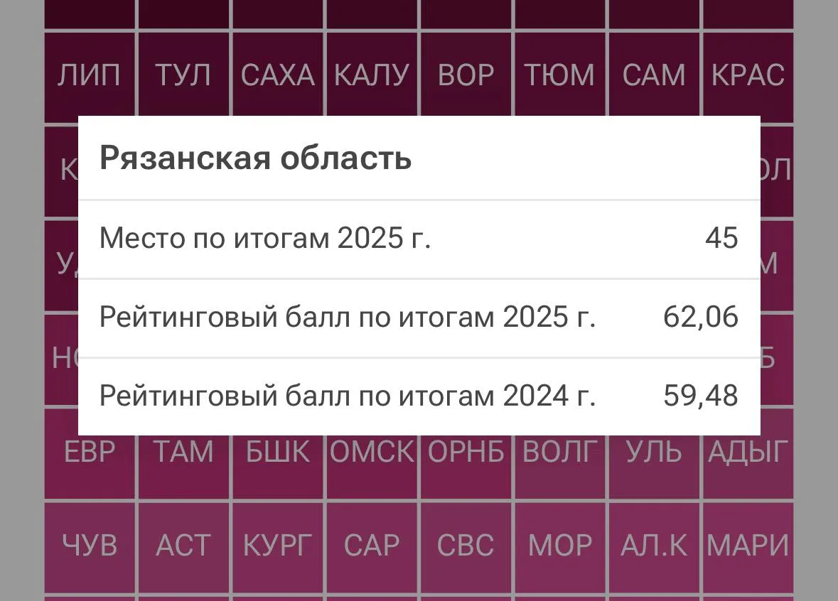 💰 Рязанская область заняла 45-е место в рейтинге благосостояния семей.