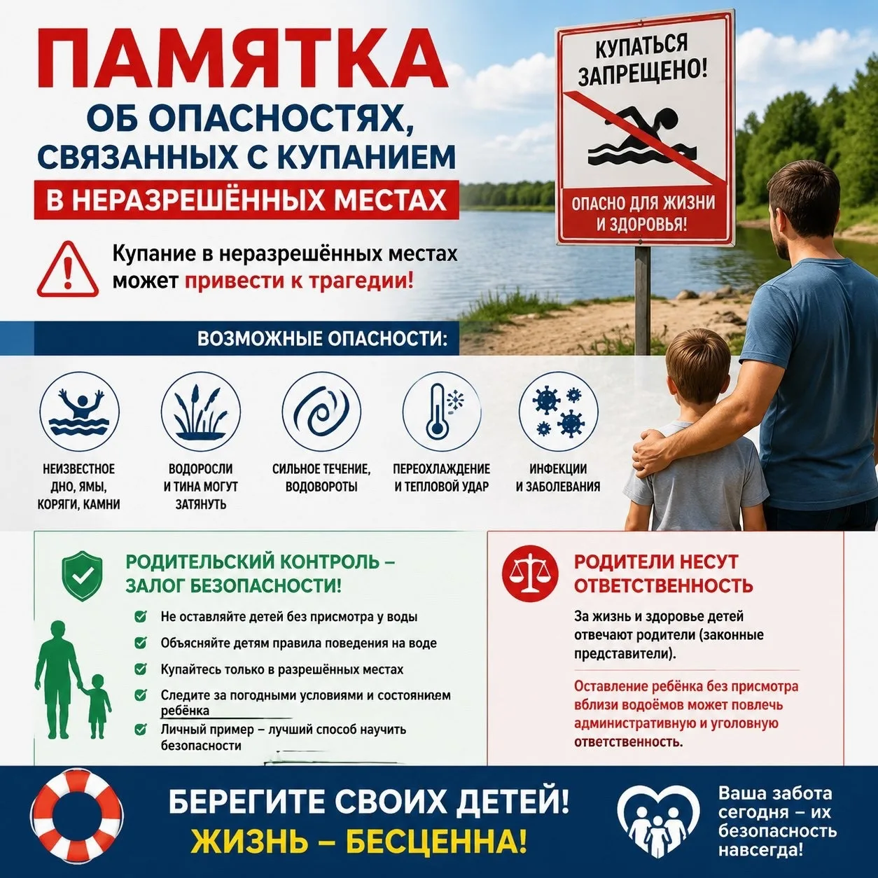 В связи с установлением жаркой погоды и участившимися случаями отдыха у водоемов настоятельно напоми
