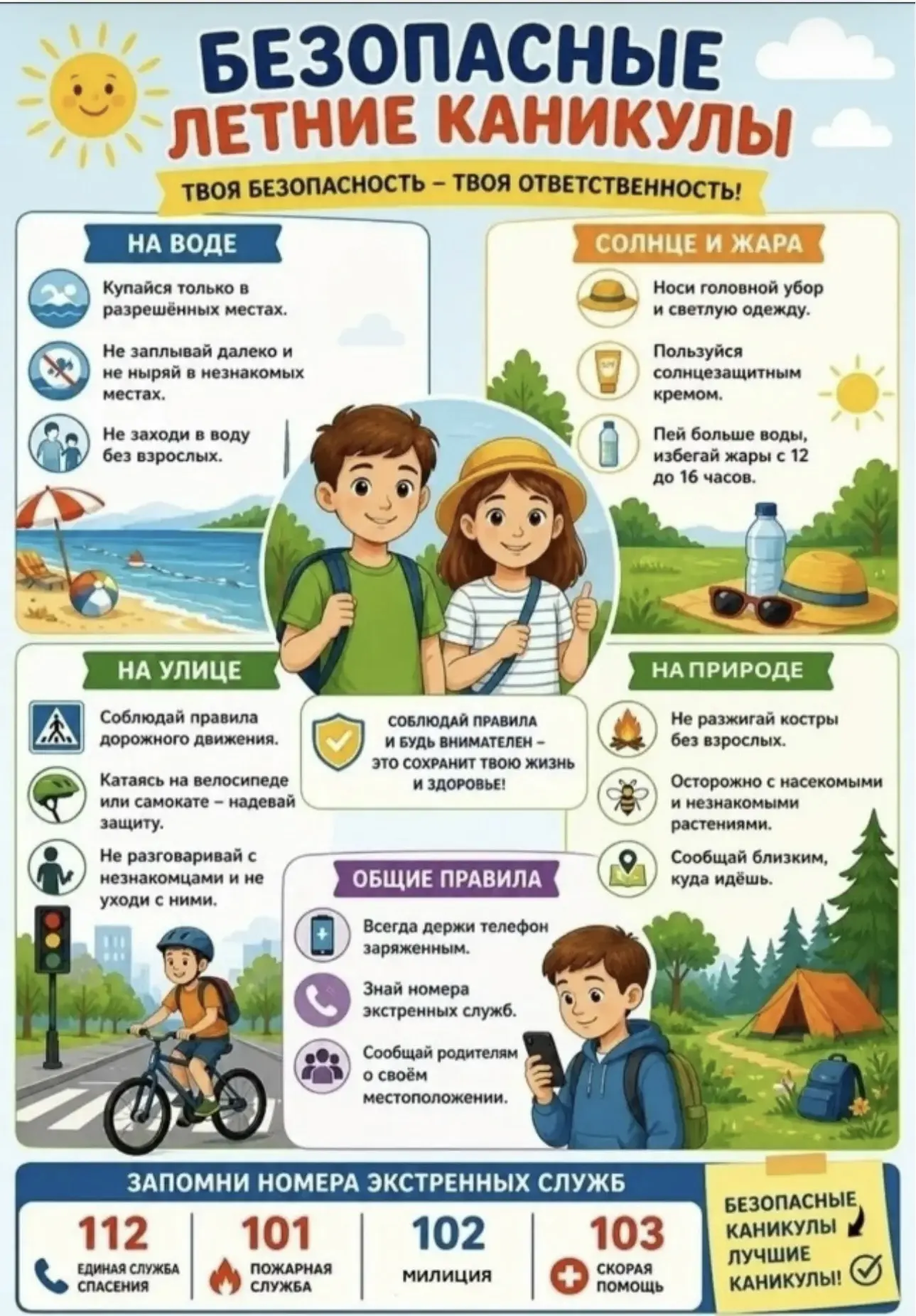 Лето, солнце, каникулы… и безопасность!

Каникулы — это свобода, но свобода должна быть безопасной! 