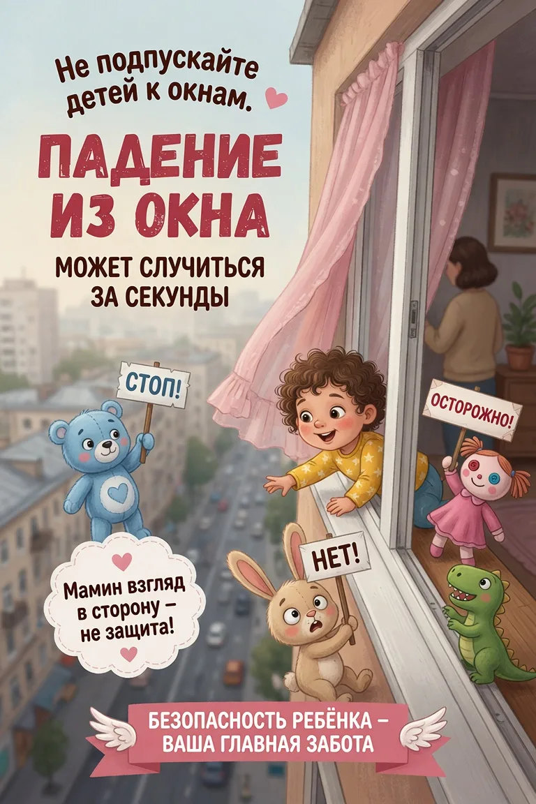 ⚠️ Открытое окно может стать причиной непоправимой трагедии всего за несколько секунд.