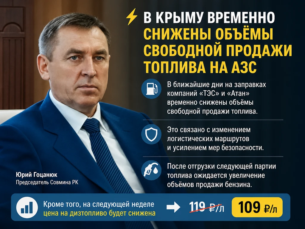 ⚡В Крыму временно снижены объёмы свободной продажи топлива на АЗС