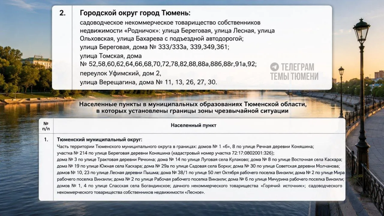 Стал известен список адресов тюменцев, попавших в зону ЧС.

Как заявил Александр Моор, их количество