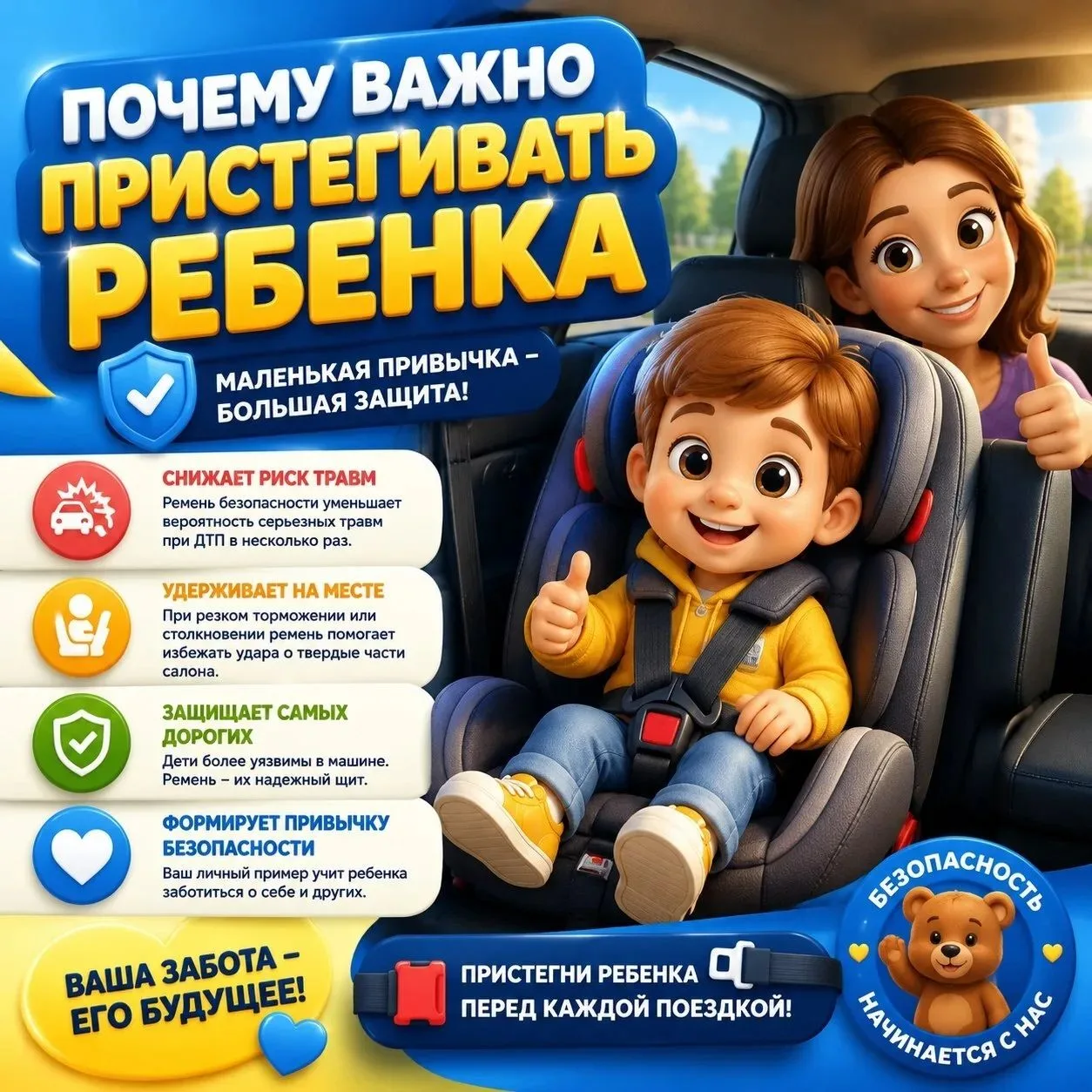 Игрушка в салоне — это весело, а ребенок в кресле — это безопасно!
