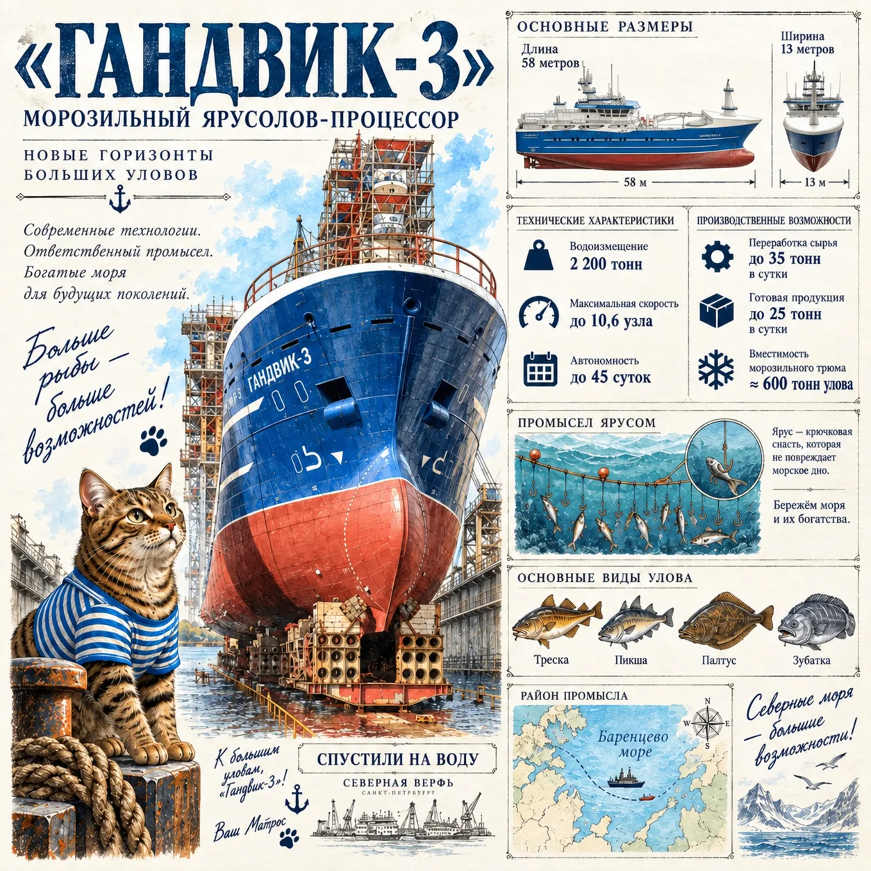 ⚙ На Северной верфи спустили на воду «Гандвик-3» — морозильный ярусолов-процессор