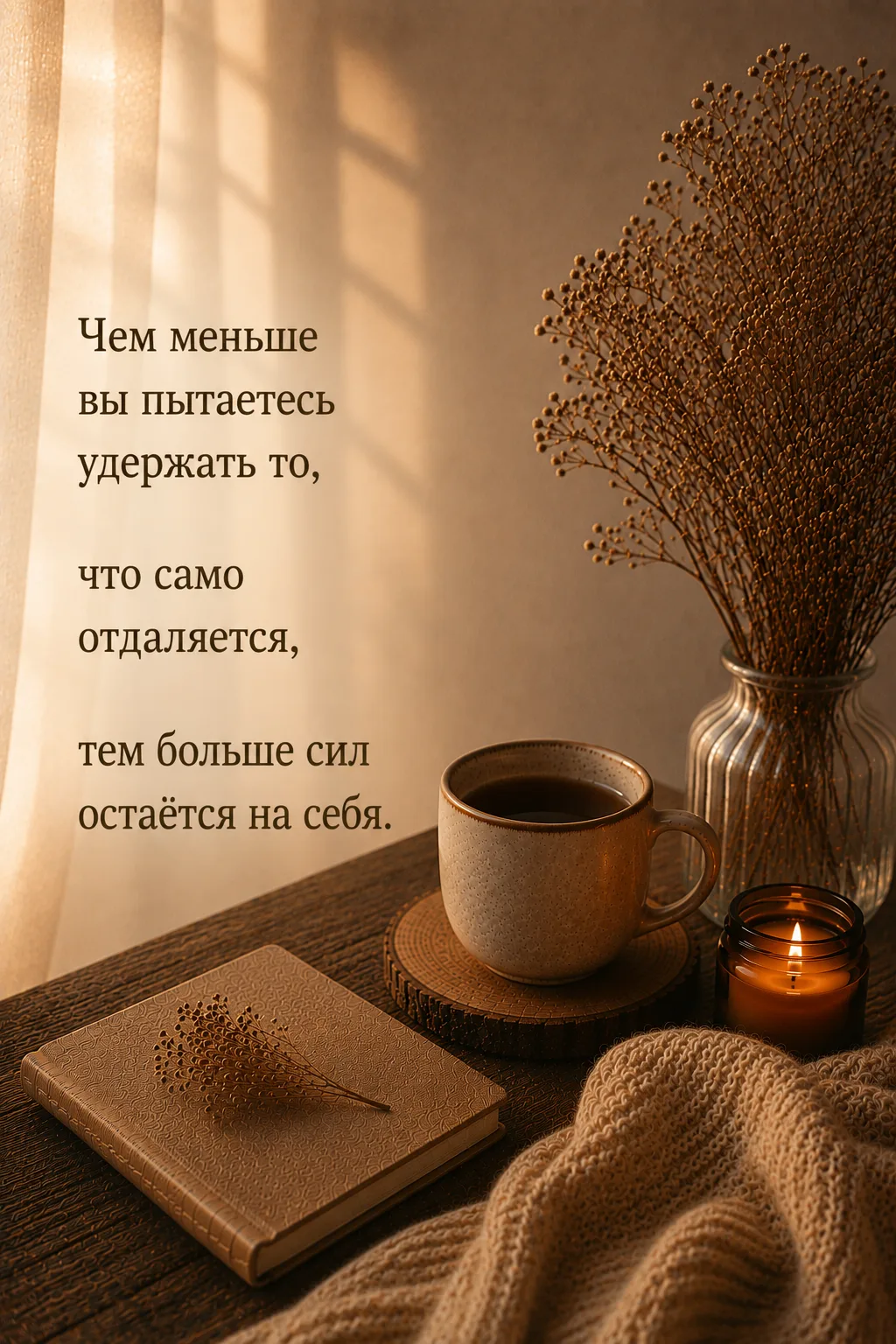 Чем меньше вы пытаетесь удержать то, что само отдаляется, тем больше сил остаётся на себя.