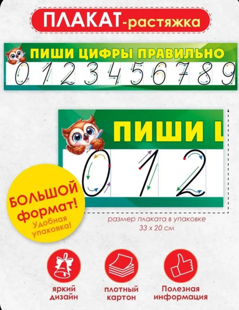 Обучающий плакат "Пиши цифры правильно", 168 см.