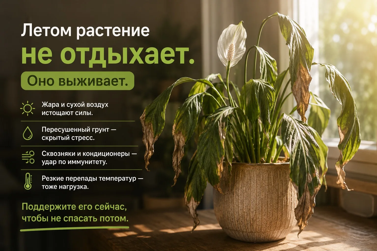 Самая частая ошибка летом — думать, что комнатным растениям сейчас легко

На самом деле июль — один 