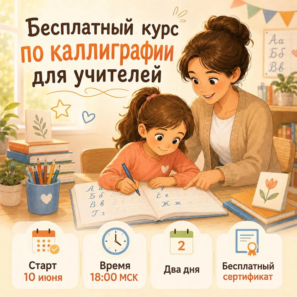 🎉 Бесплатный курс по каллиграфии для учителей начальной школы

📅 Старт: 10 июня
⏳ Длительность: 2 