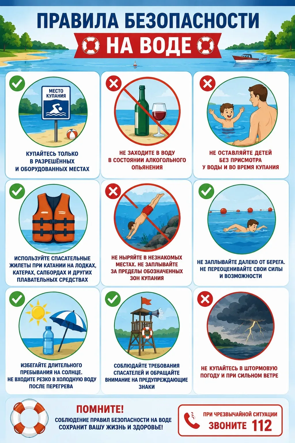 ☀️ Жаркие выходные: отдыхайте безопасно у воды! 🌊