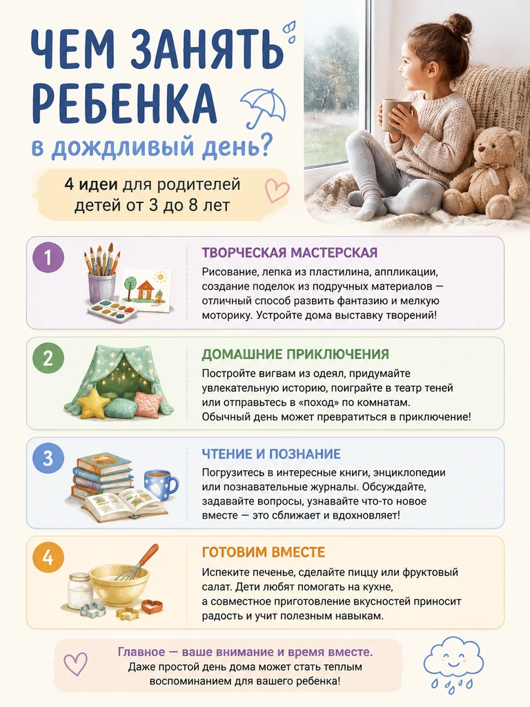 На улице дождь-это повод весело провести время дома с ребёнком!