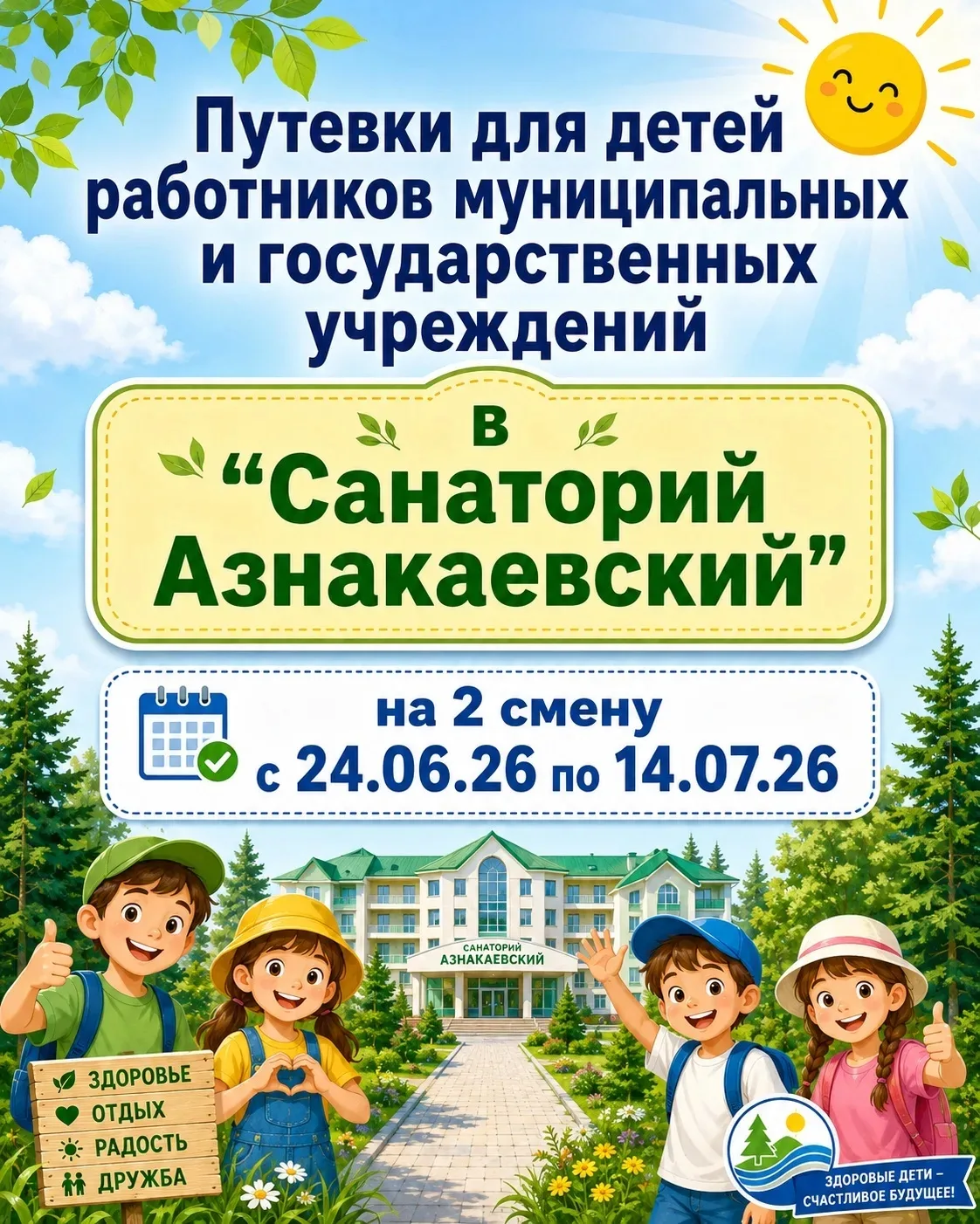 Для детей работников муниципальных и государственных учреждений есть путевки в "Санаторий Азнакаевск