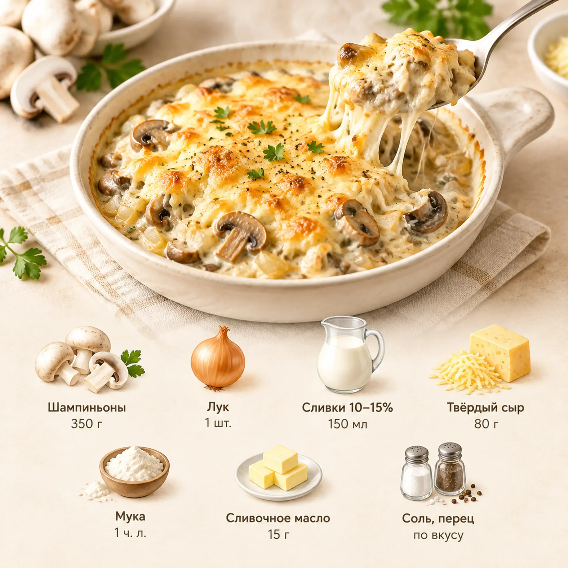 Грибной жюльен на сковороде 🤤
