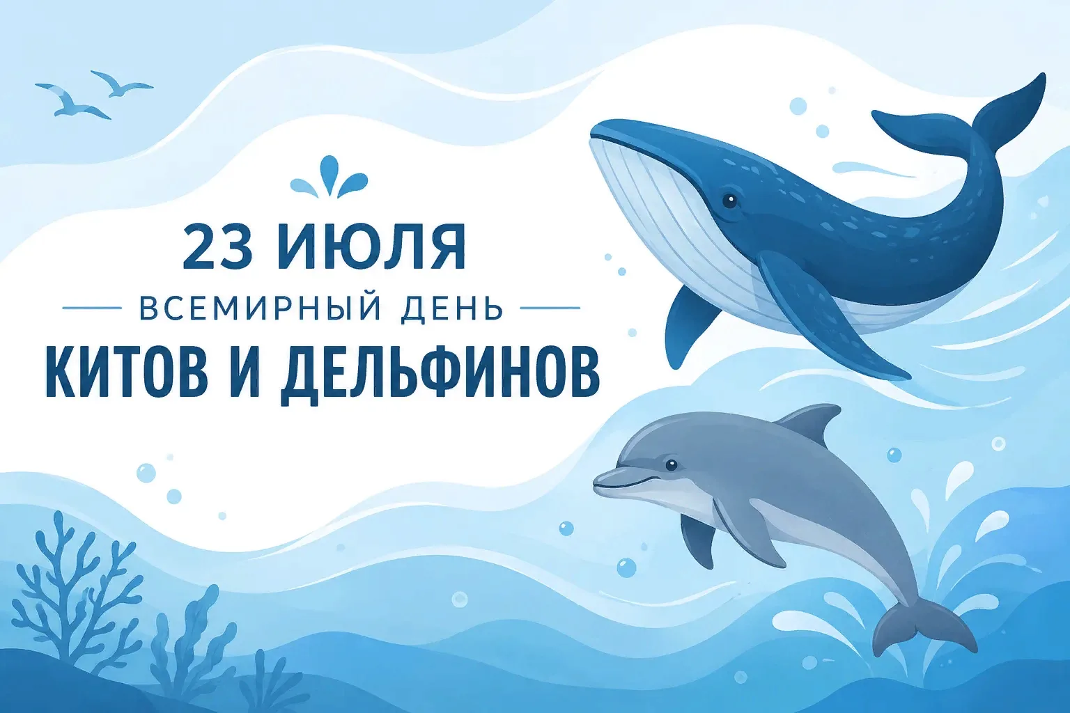23 июля — Всемирный день китов и дельфинов 🐋🐬
Этот день был учреждён в 1986 году, когда Международ