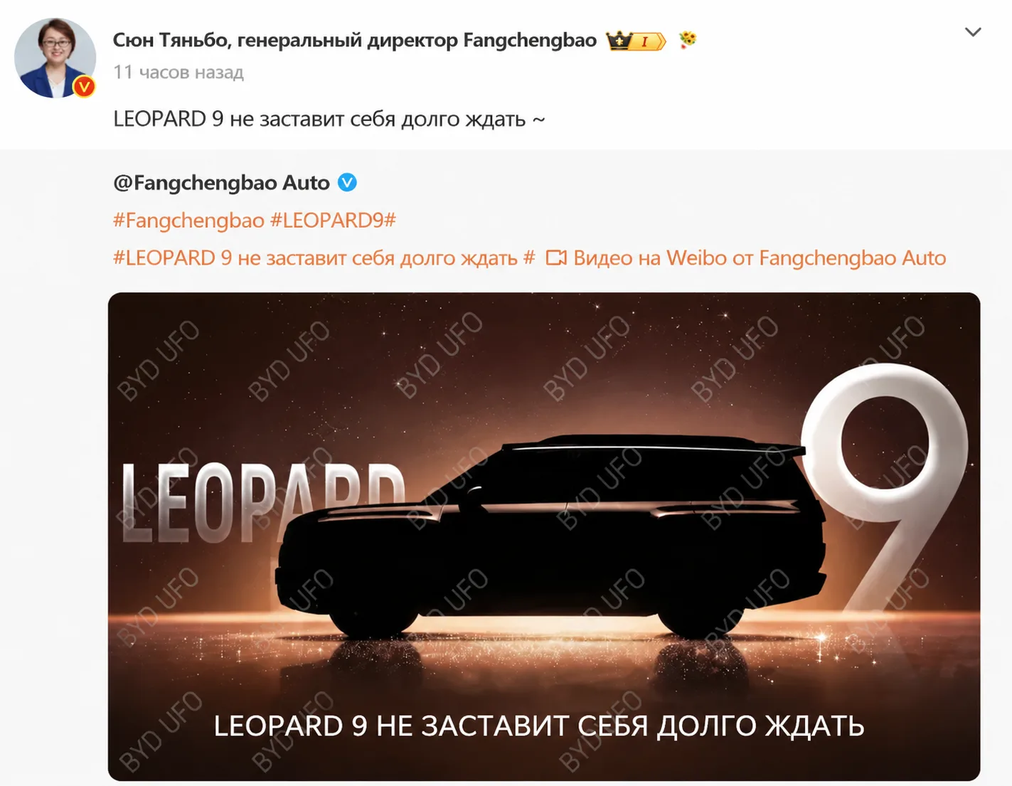 Fangchengbao Leopard 9: официальный тизер опубликован. Ждать осталось недолго