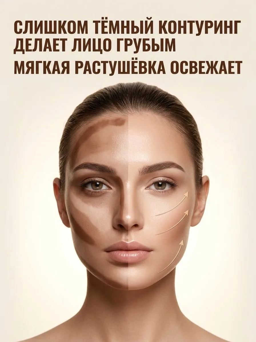 Иногда макияж может визуально добавлять усталость и делать черты лица жёстче из-за слишком плотных т