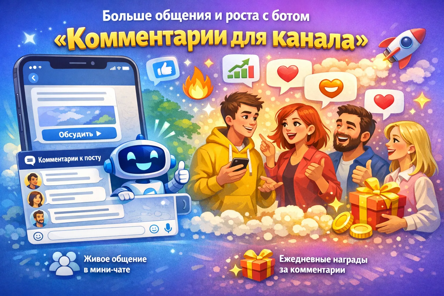 💬 Больше общения и роста с ботом «Комментарии для канала»

В мессенджере Max у каналов нет встроенн