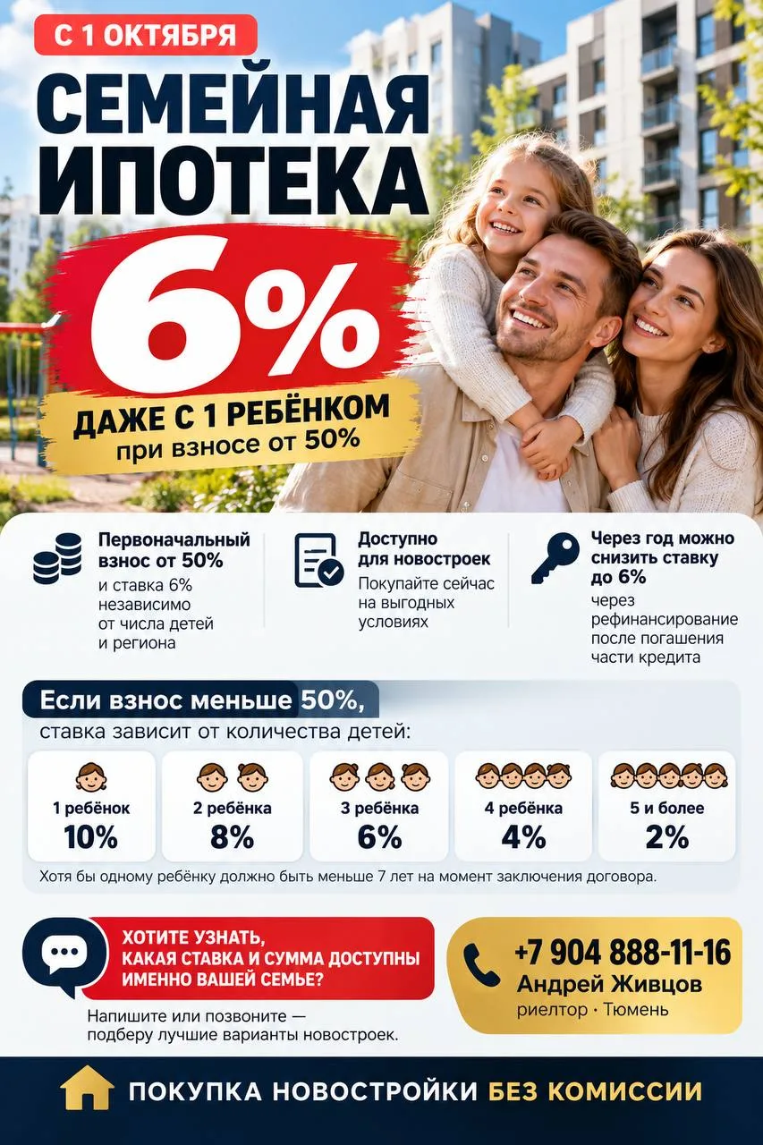 🏠 СЕМЕЙНАЯ ИПОТЕКА: КАК ПОЛУЧИТЬ 6% С 1 ОКТЯБРЯ?