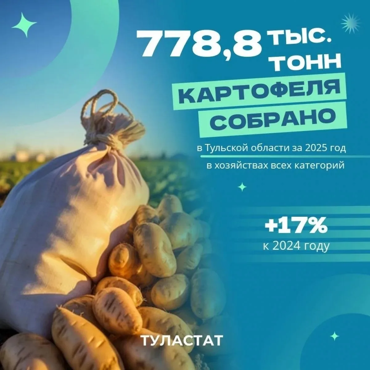 Урожай картофеля в Тульской области вырос на 17% за 2025 год

По данным Туластата, в Тульской област