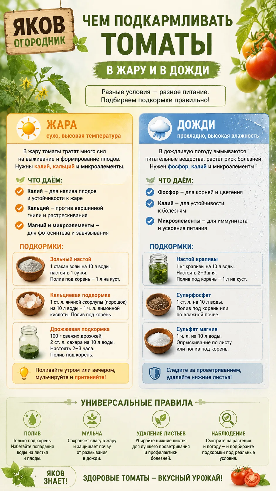🍅 Погода меняется, а вместе с ней должны меняться и подкормки томатов.

В этой карточке вы узнаете: