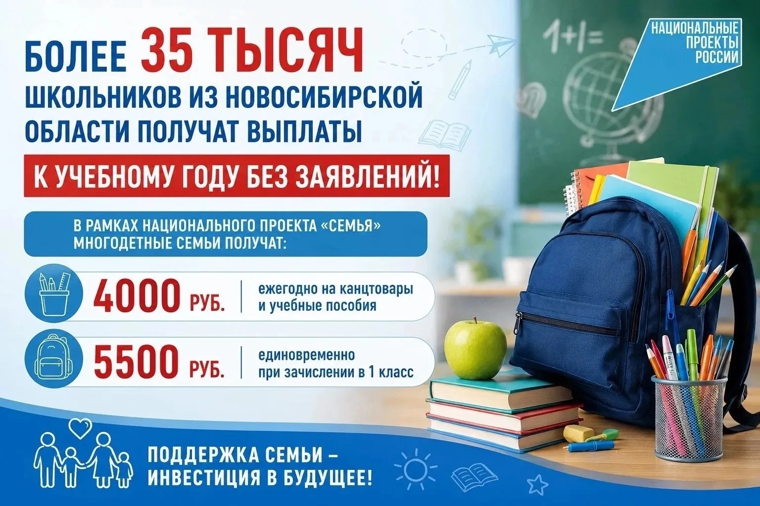 Более 35 тысяч школьников Новосибирской области получат выплаты к учебному году без заявлений!

Мини