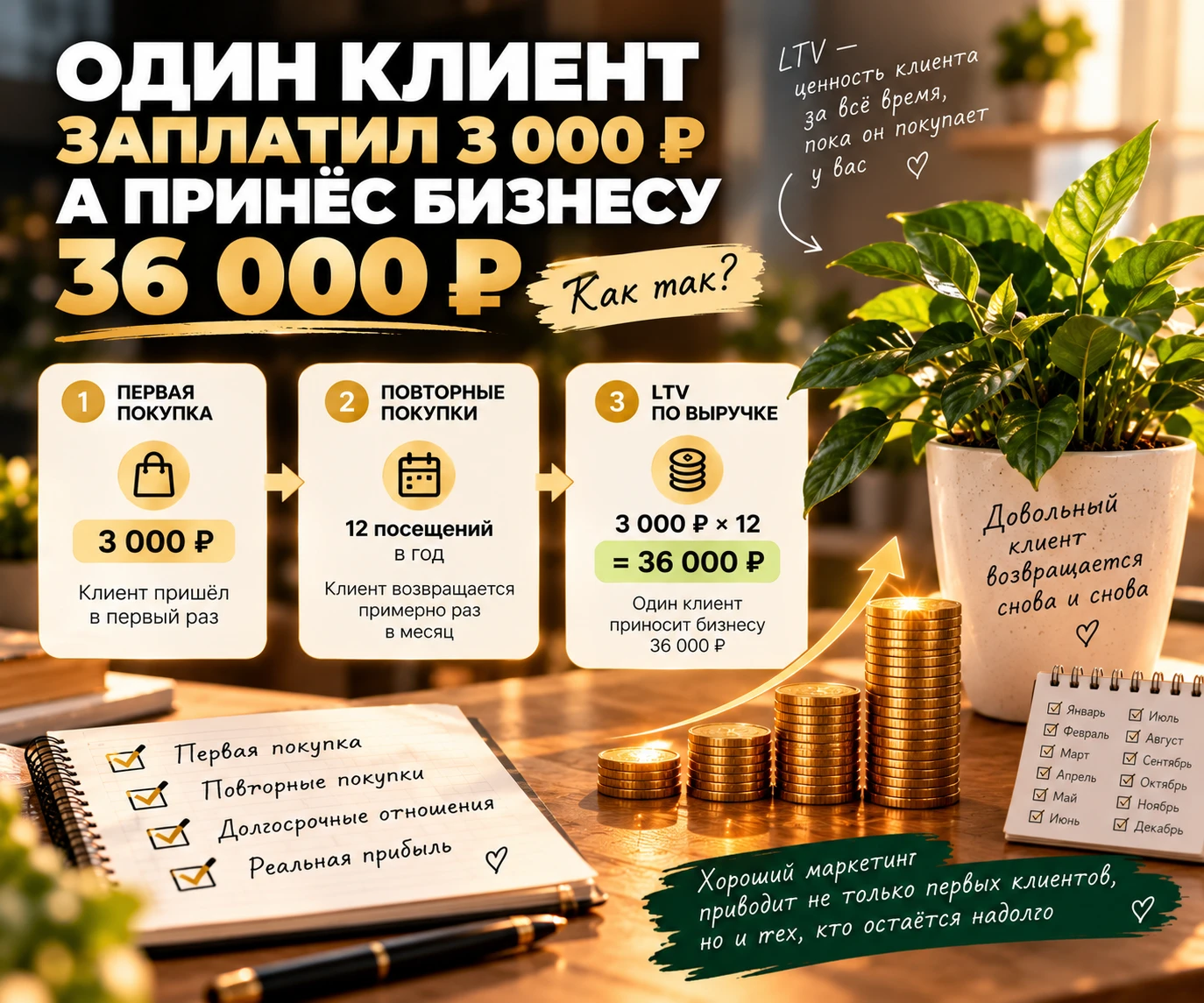 💰 Один клиент заплатил 3 000 ₽. А принёс бизнесу 36 000 ₽. Как так?