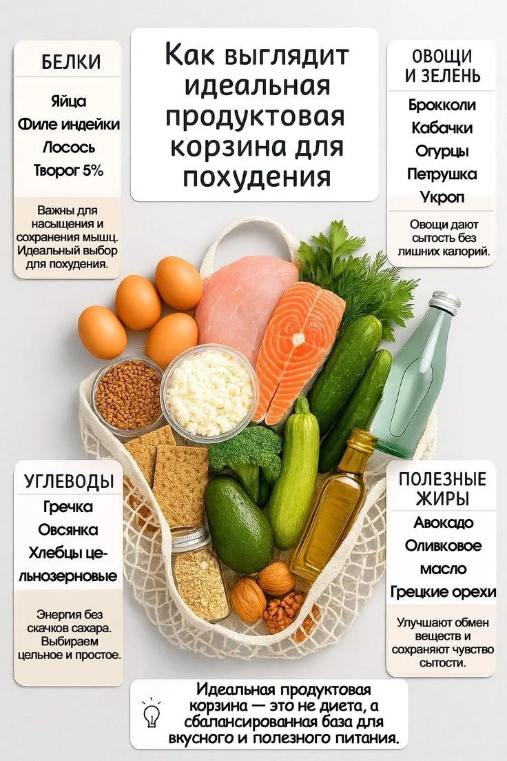 Как выглядит идеальная продуктовая корзина для похудения