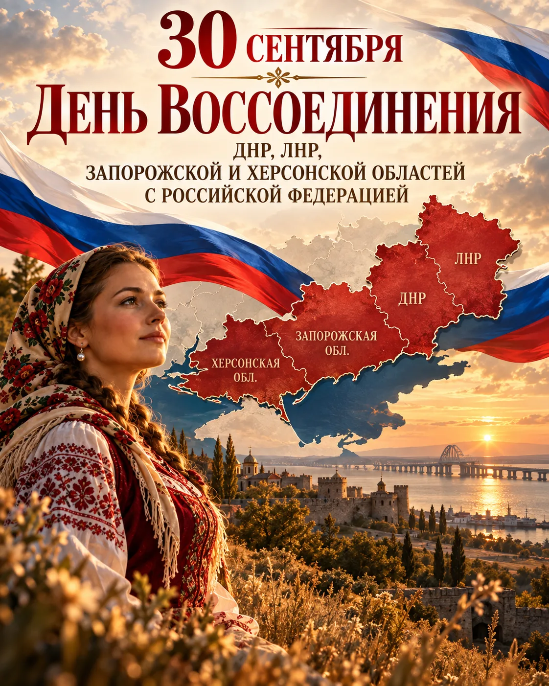 30 сентября - День воссоединения Донецкой и Луганской Народных Республик, Запорожской и...