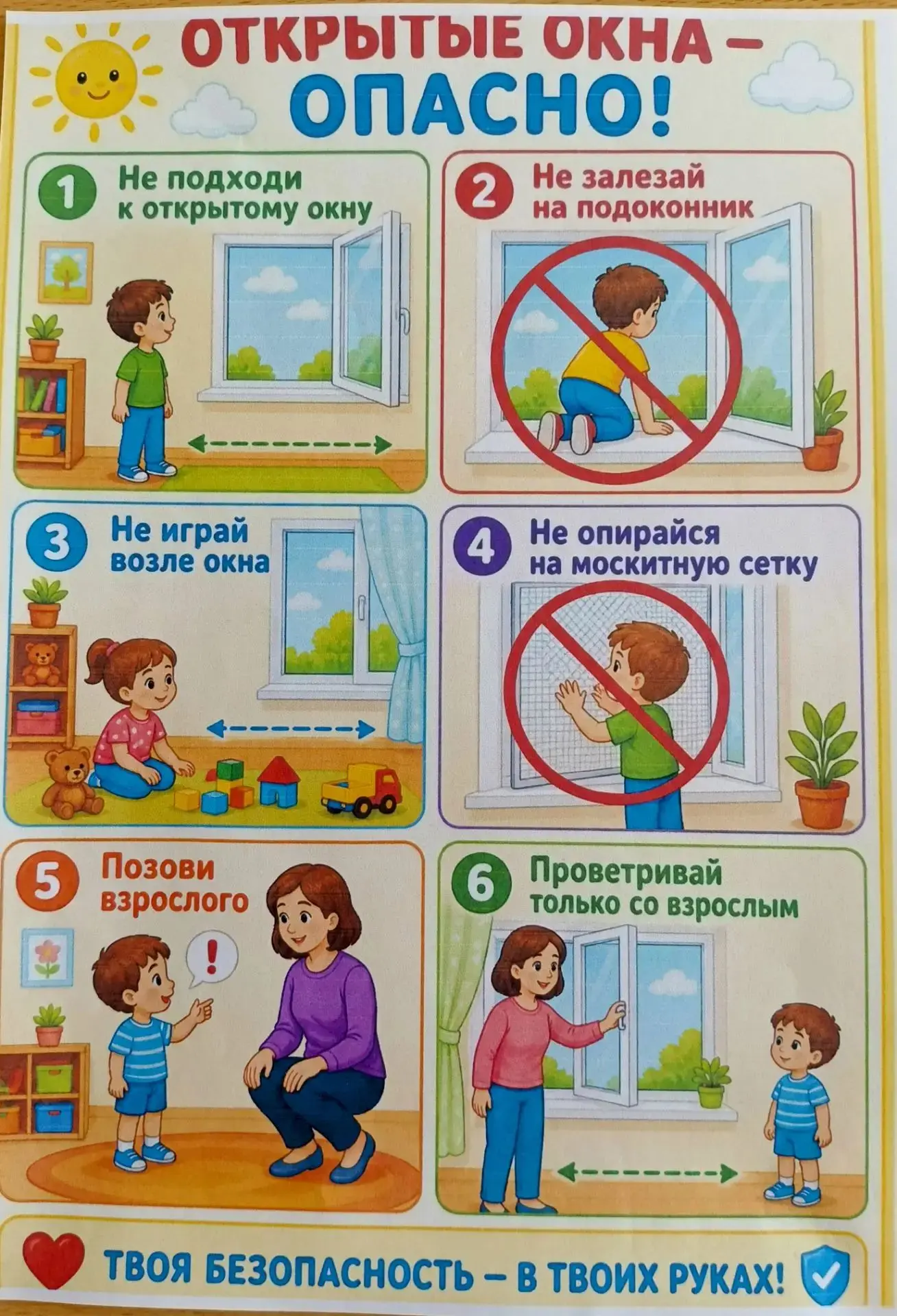 В подготовительной группе прошла беседа с детьми о правилах безопасности — и тема окон ...