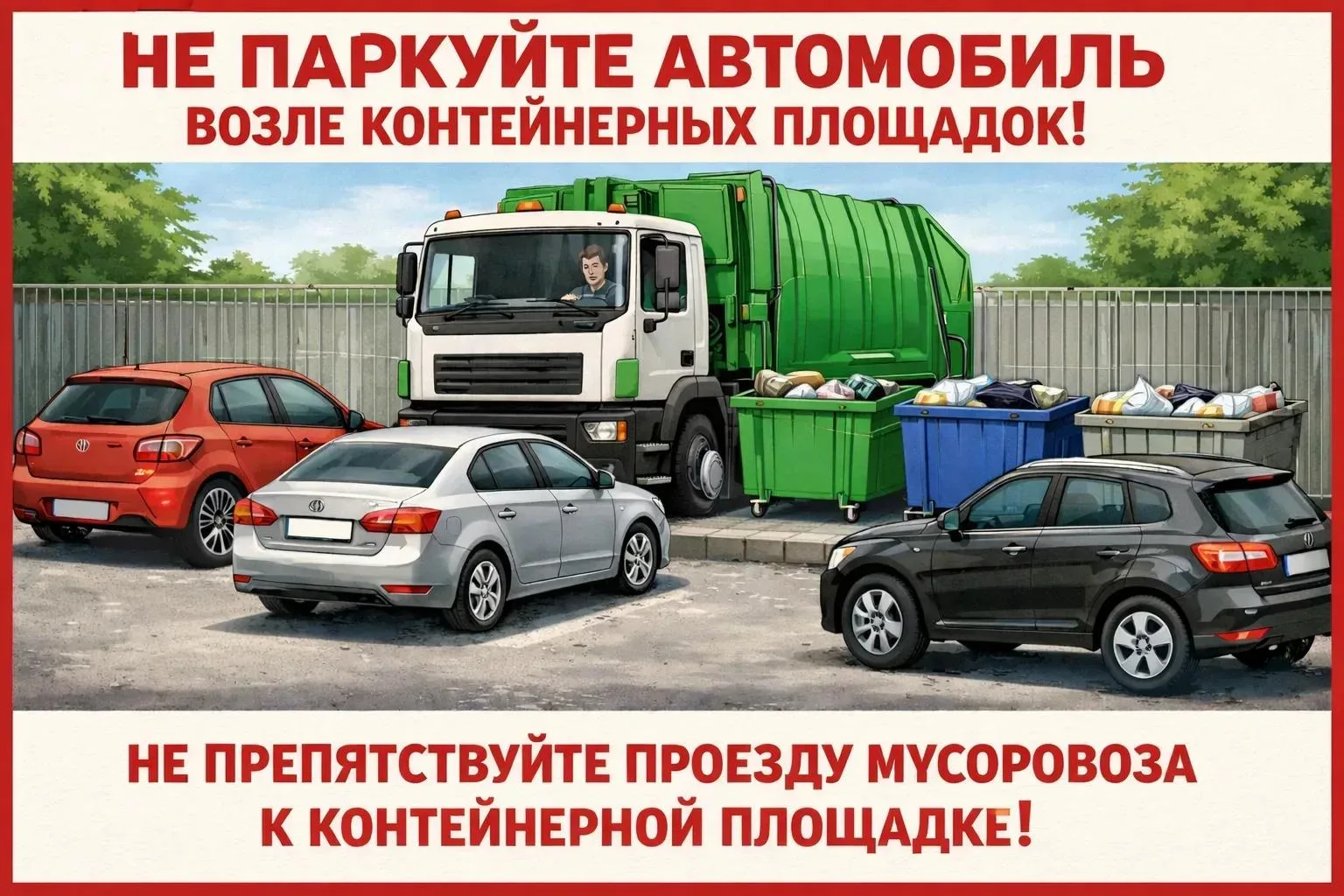 Уважаемые автовладельцы! 🚗

Просим вас не парковать автомобили возле контейнерной площадки для сбор