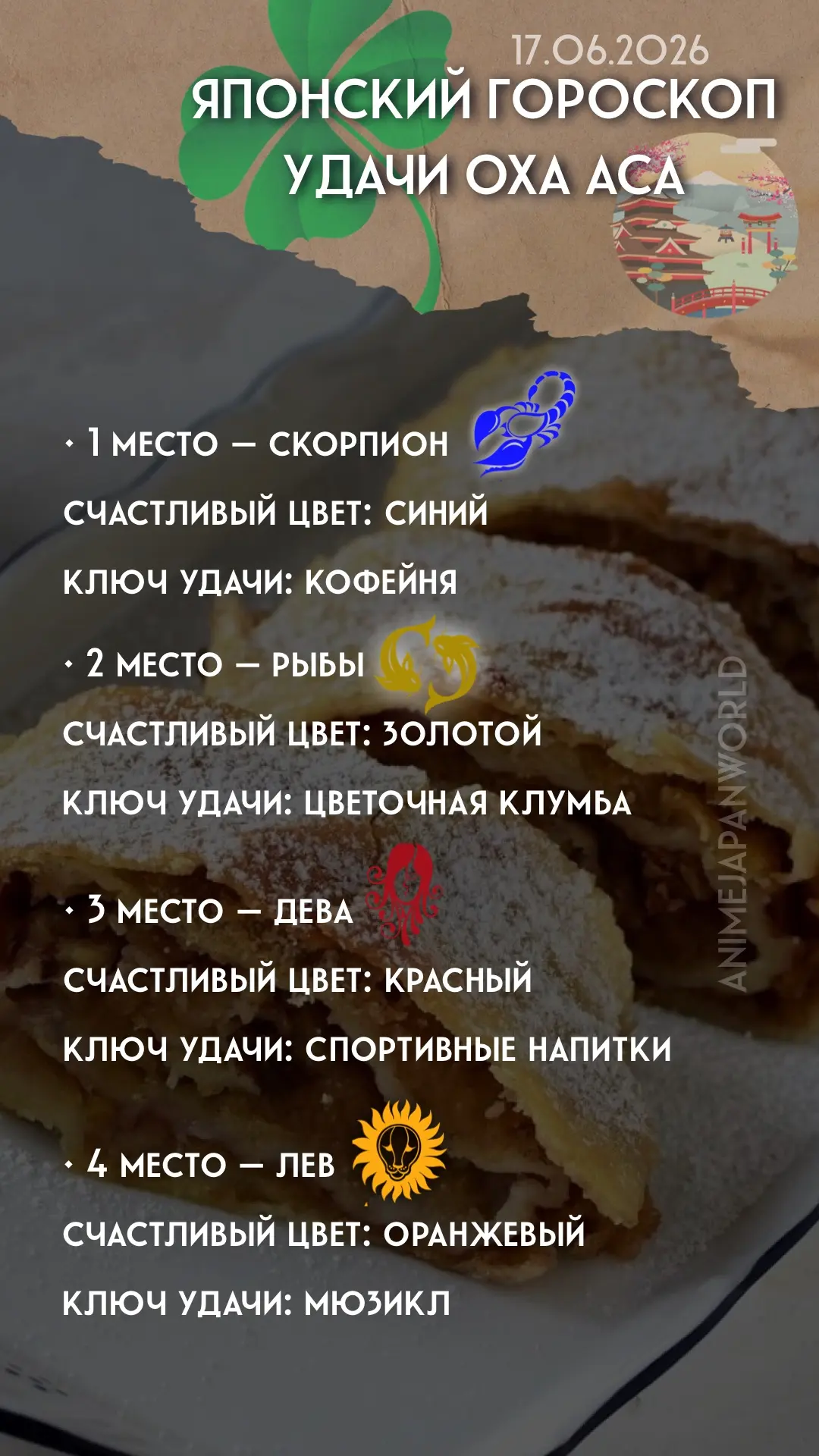 • Японский гороскоп удачи  на сегодня (17.06.2026) 🍡 Всем хорошего дня!