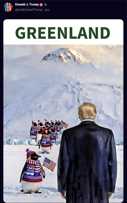 🇺🇸🇬🇱 Трамп опубликовал картинку с пингвинами в Гренландии