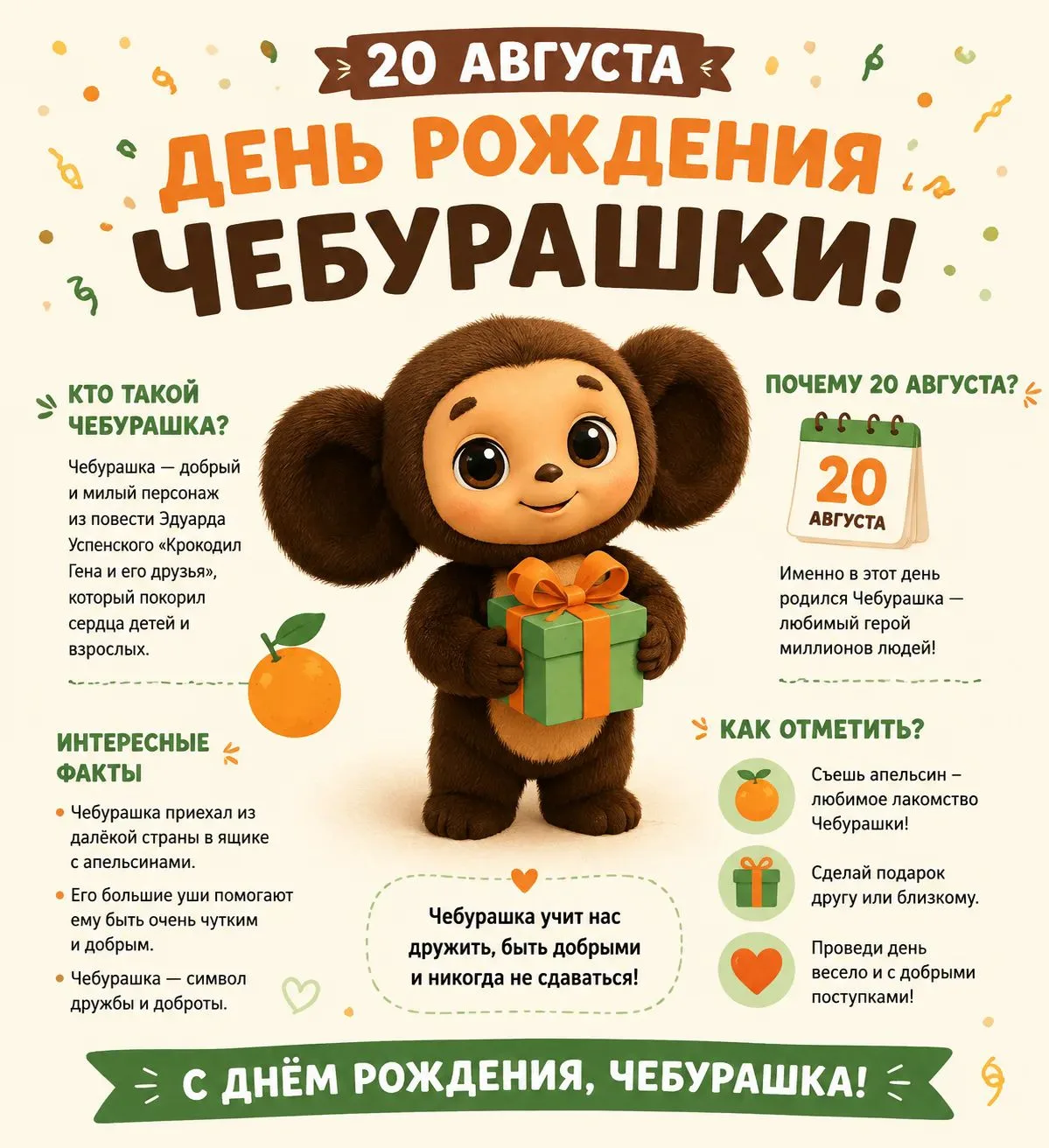 🎉 20 августа — День рождения Чебурашки! 🎉